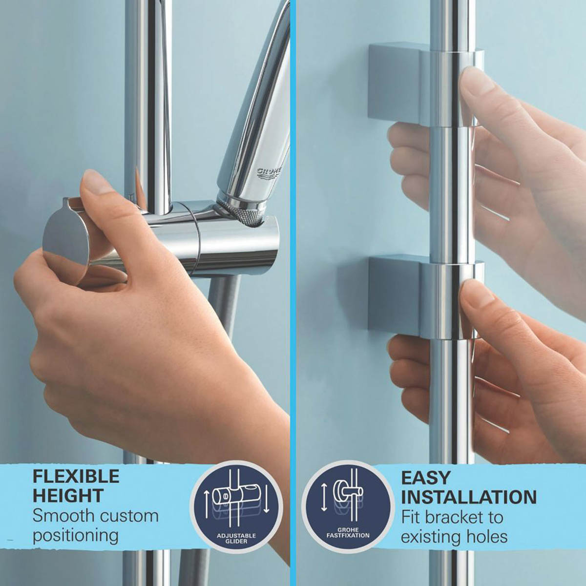 Grohe Shower Mixer Set Thermostatic Chrome Single Spray Pattern Round Adjustable - Image 5
