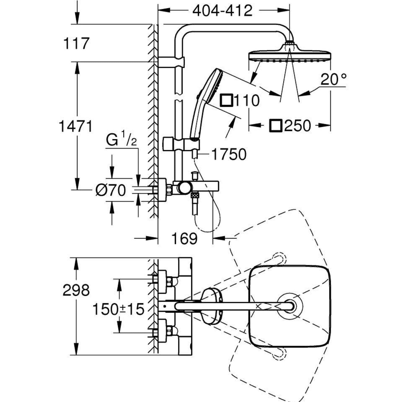 Bathroom Thermostatic Shower Mixer Black Twin Square Head 2 Spray Patterns - Image 10