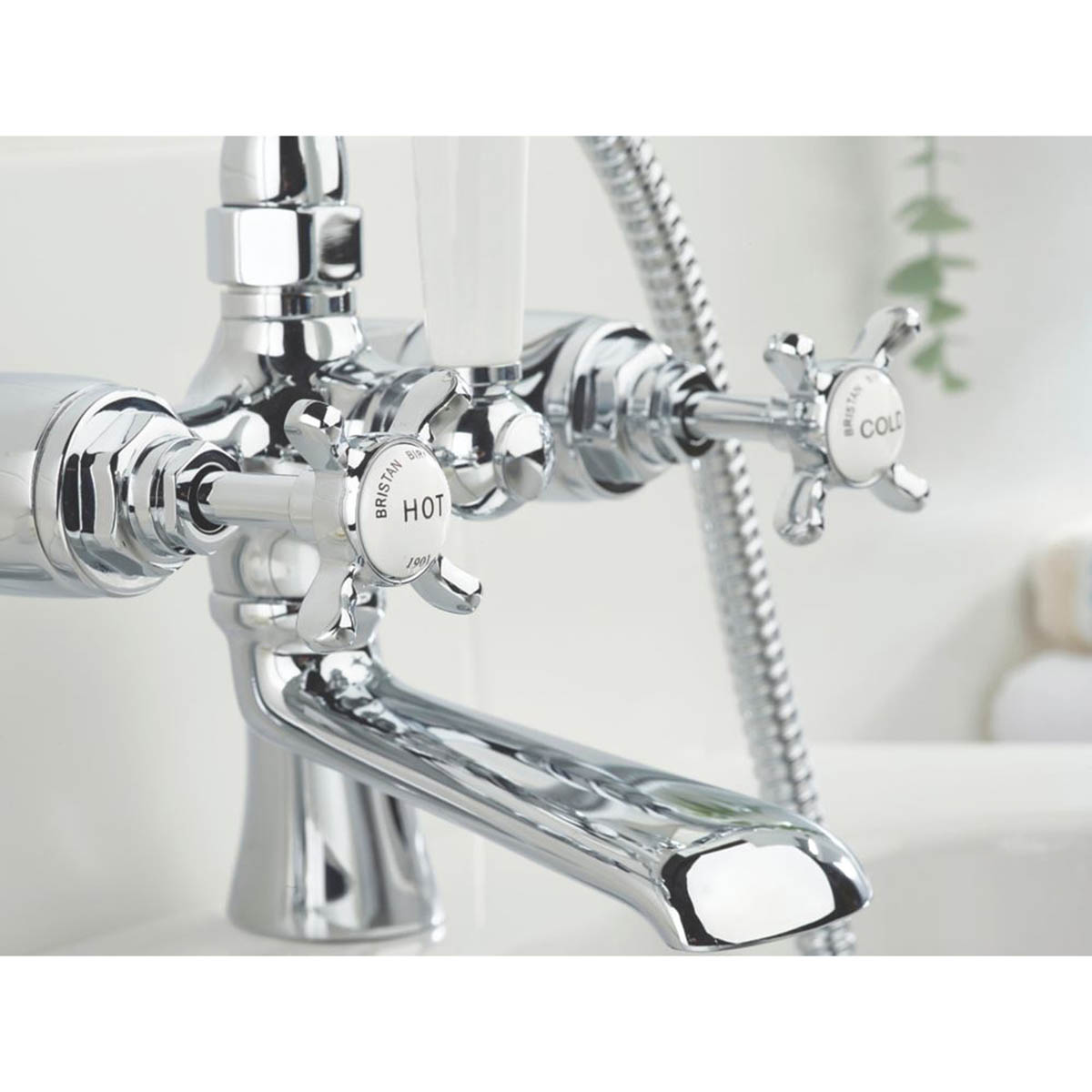 Bristan Bath Filler Tap Shower Mixer Chrome Double Lever Cross Head Traditional - Image 4