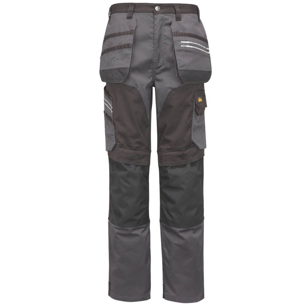 Site Work Trousers Mens Regular Fit Grey Black Stretch Multi Pockets 30W 32L - Image 2
