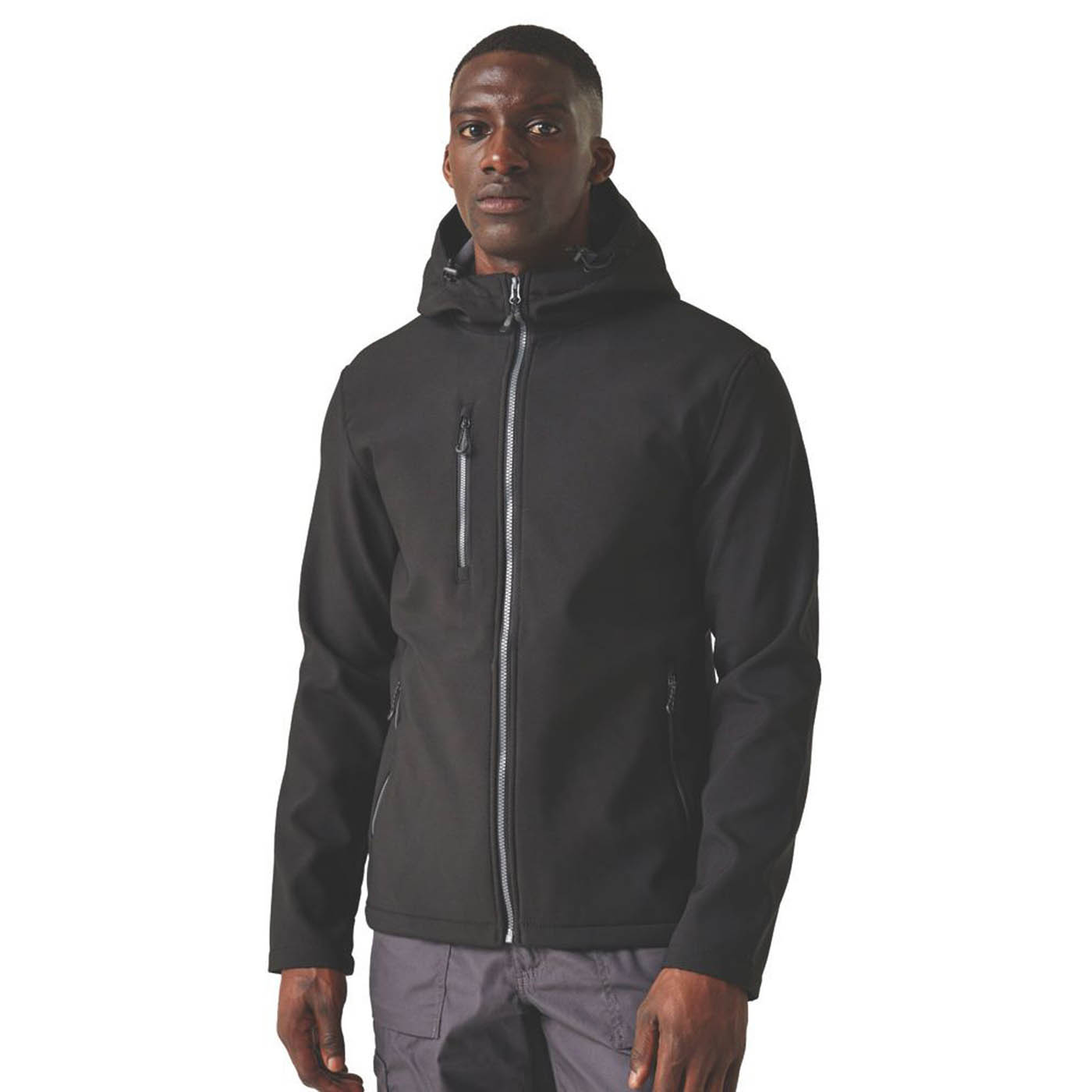 Regatta Work Jacket Mens Black 2 Layer Hooded Coat Full Zip X Large 43.5in Chest - Image 3