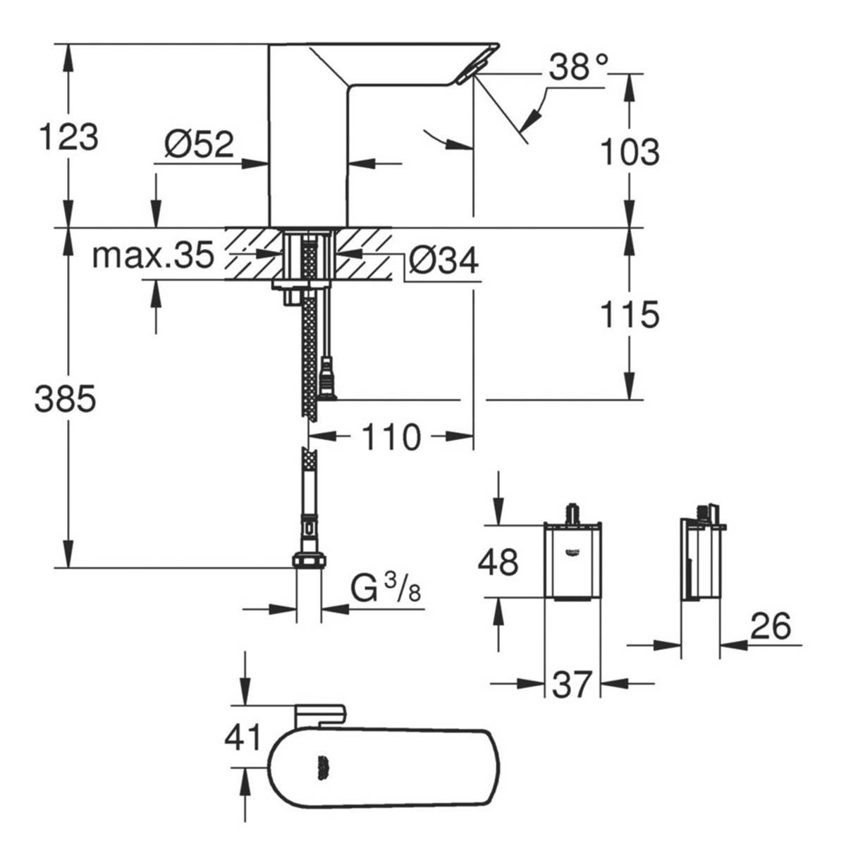 Grohe Mono Mixer Chrome Bau Cosmopolitan E Touch-Free Infrared - Image 3