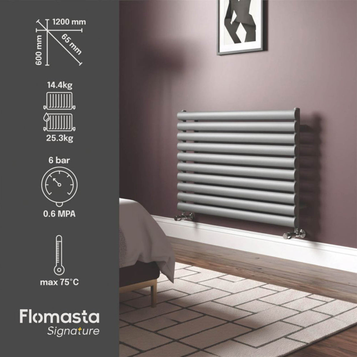 Flomasta Designer Radiator 2626BTU Anthracite Horizontal Single Panel 60x120cm - Image 3