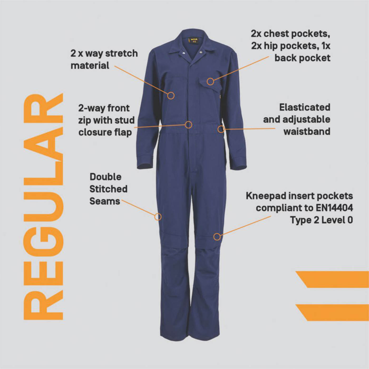 Site Work Coveralls Womens Blue Stretch Boilersuit Front Zip Size 12 28L - Image 3