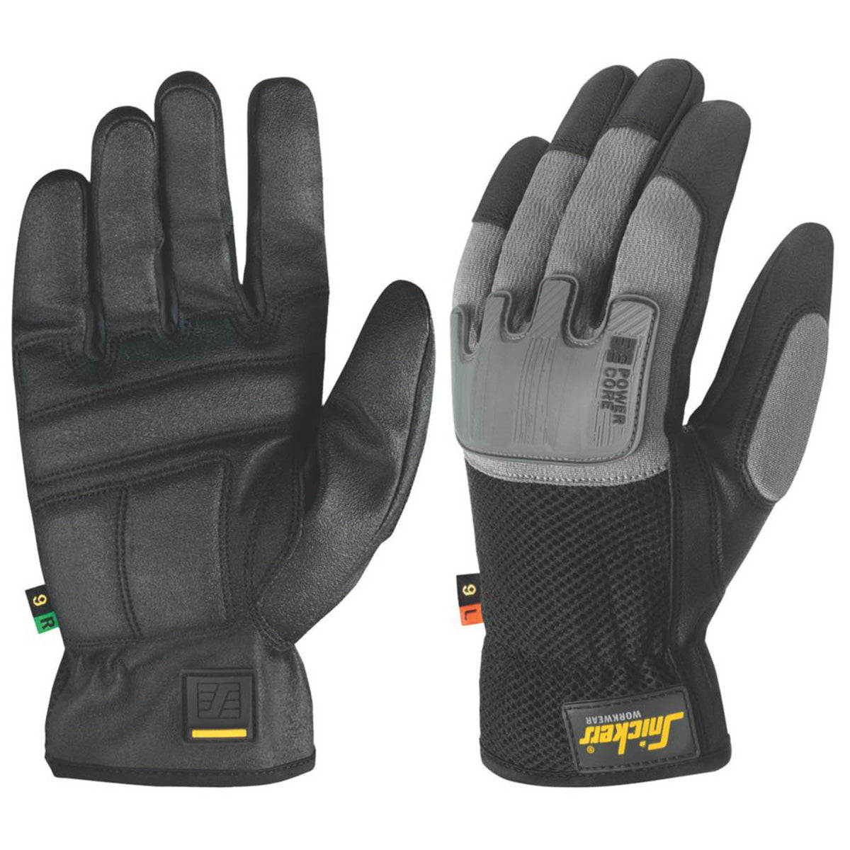 Snickers Large Gloves Power Core Black Grey Elasticated Cuffs Ergonomic - Image 1