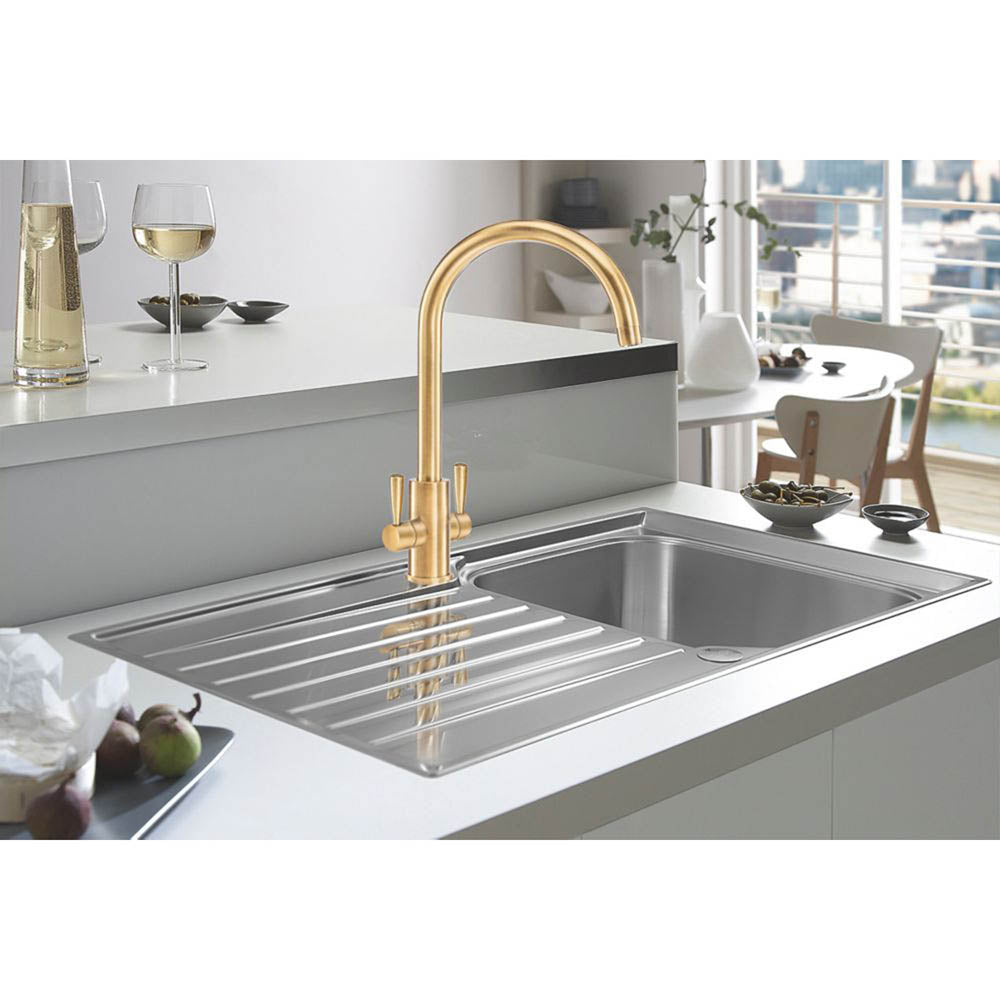 Franke Kitchen Tap Mono Mixer Double Lever Swan Neck Spout Modern Faucet - Image 2