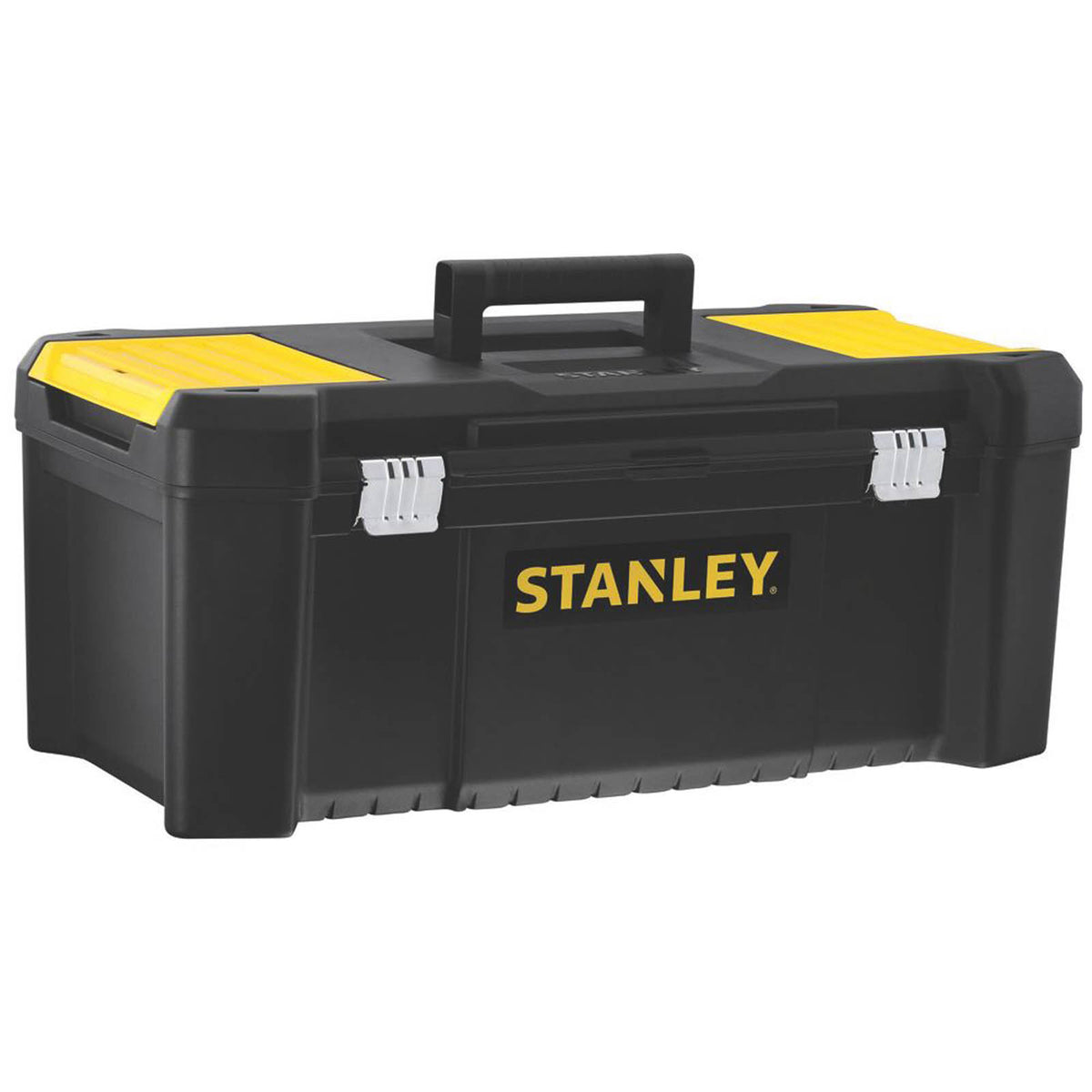 Stanley Tool Box Plastic Black Hinged Lid Removable Tray Water Resistant 26in - Image 1