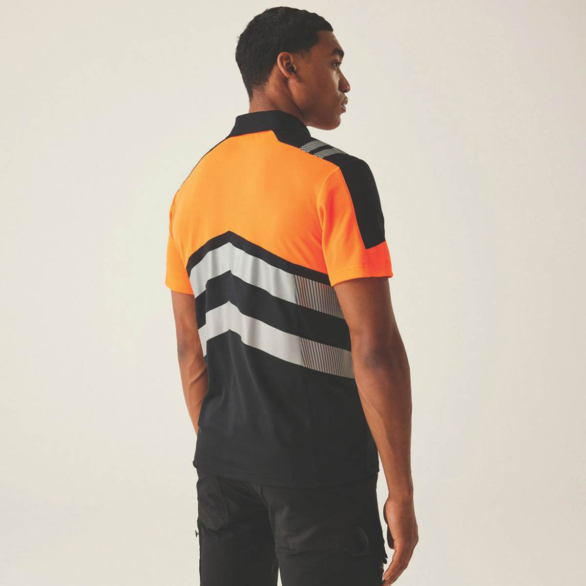 Regatta Hi-Vis Polo Shirt Mens Regular Black Orange Reflective Large 42" Chest - Image 4