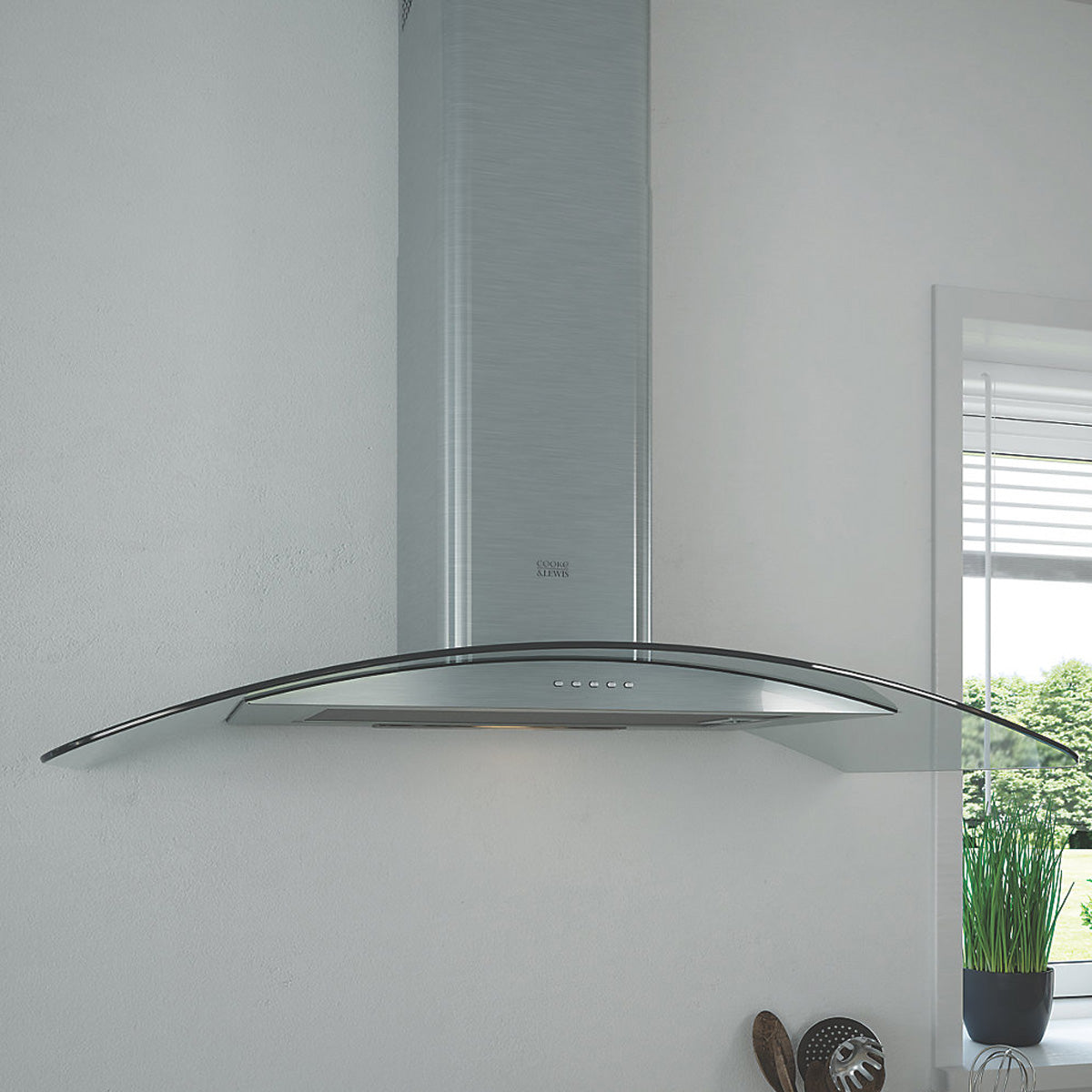 Cooke & Lewis Cooker Hood Chimney Extactor Fan Curved Glass 90cm Stainless Steel - Image 6
