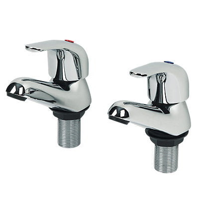 Bath Pillar Taps Pair Single Lever Chrome Brass High Low Pressure Bathroom - Image 1