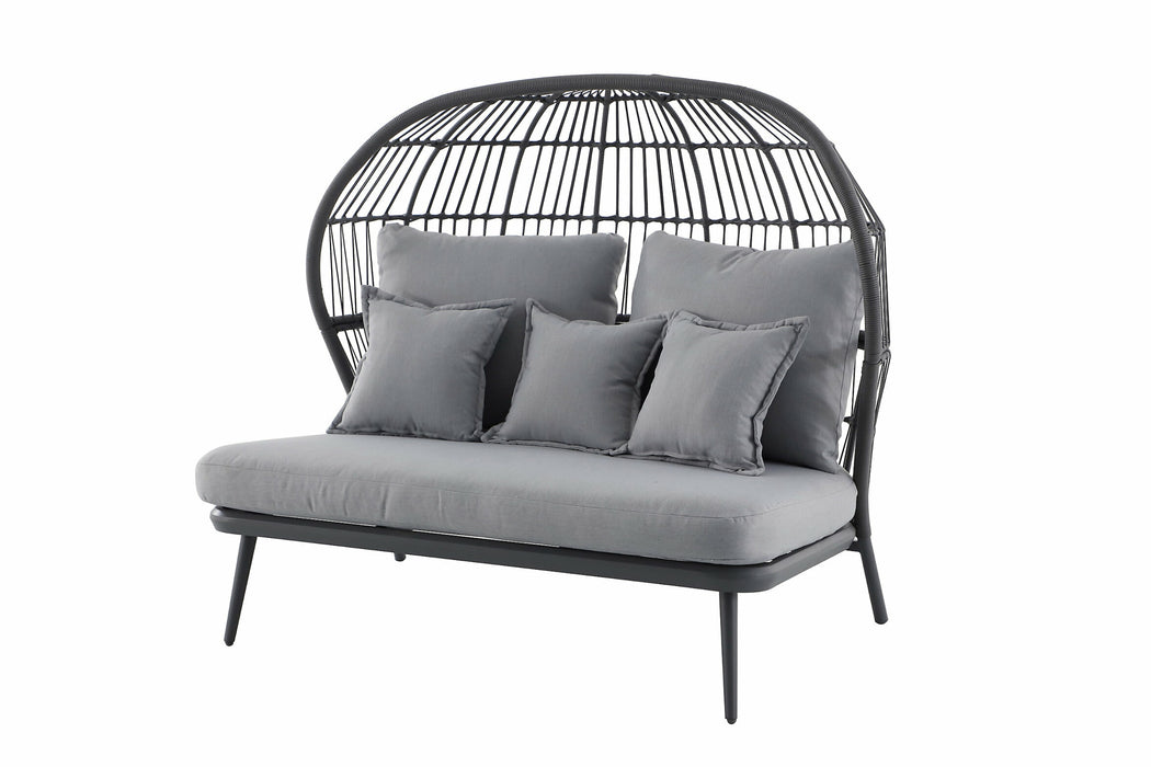 Rattan Garden 2 Seater Sofa Furniture Day Bed Patio Outdoor Steel Grey Cushions - Image 3