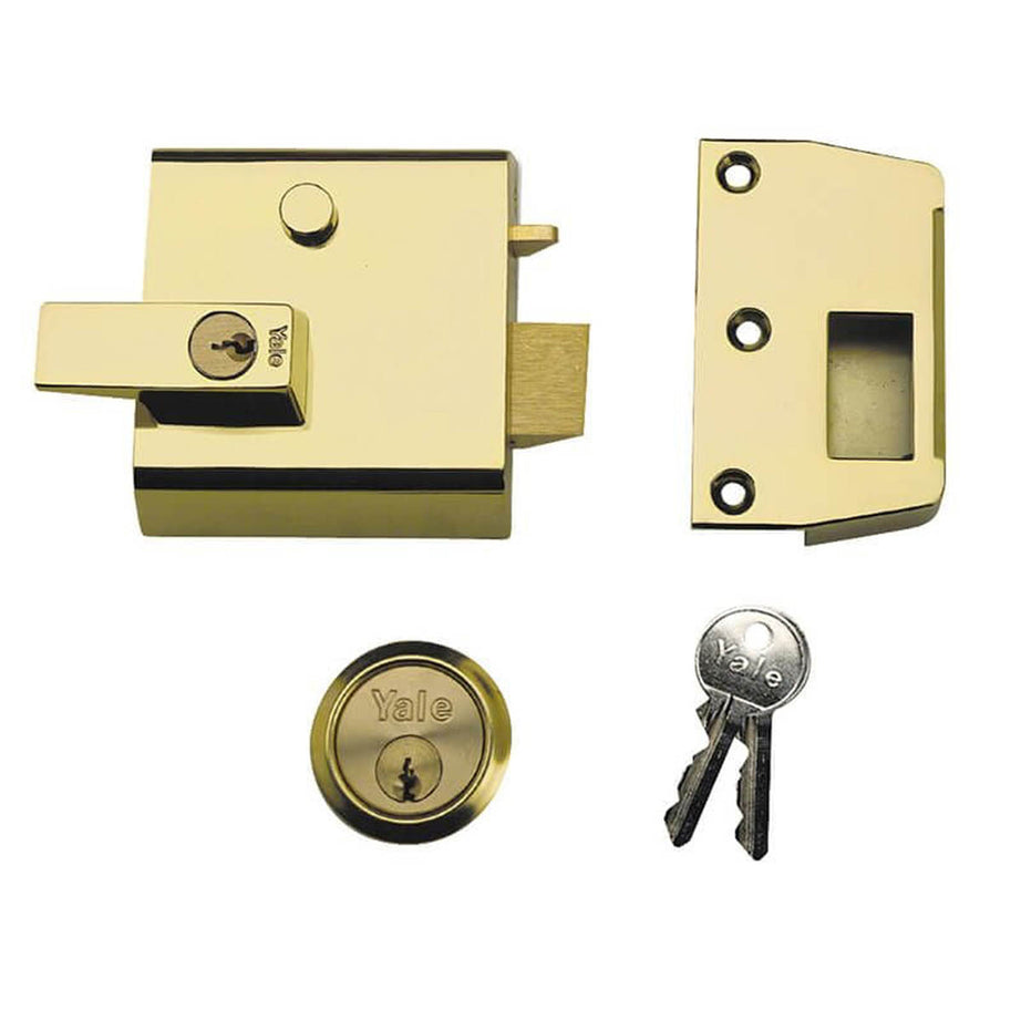 Yale Nightlatch Door Lock P1 Double Security 60mm Backset Brasslux Finish - Image 1