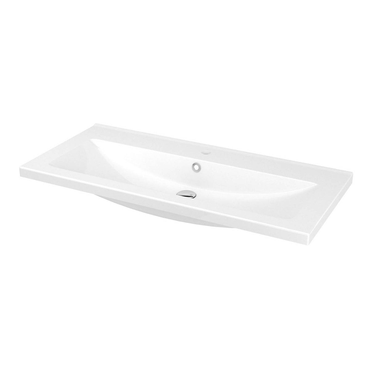 Bathroom Vanity Basin Sink White Rectangular Ceramic Countertop Waste W100.4cm - Image 1