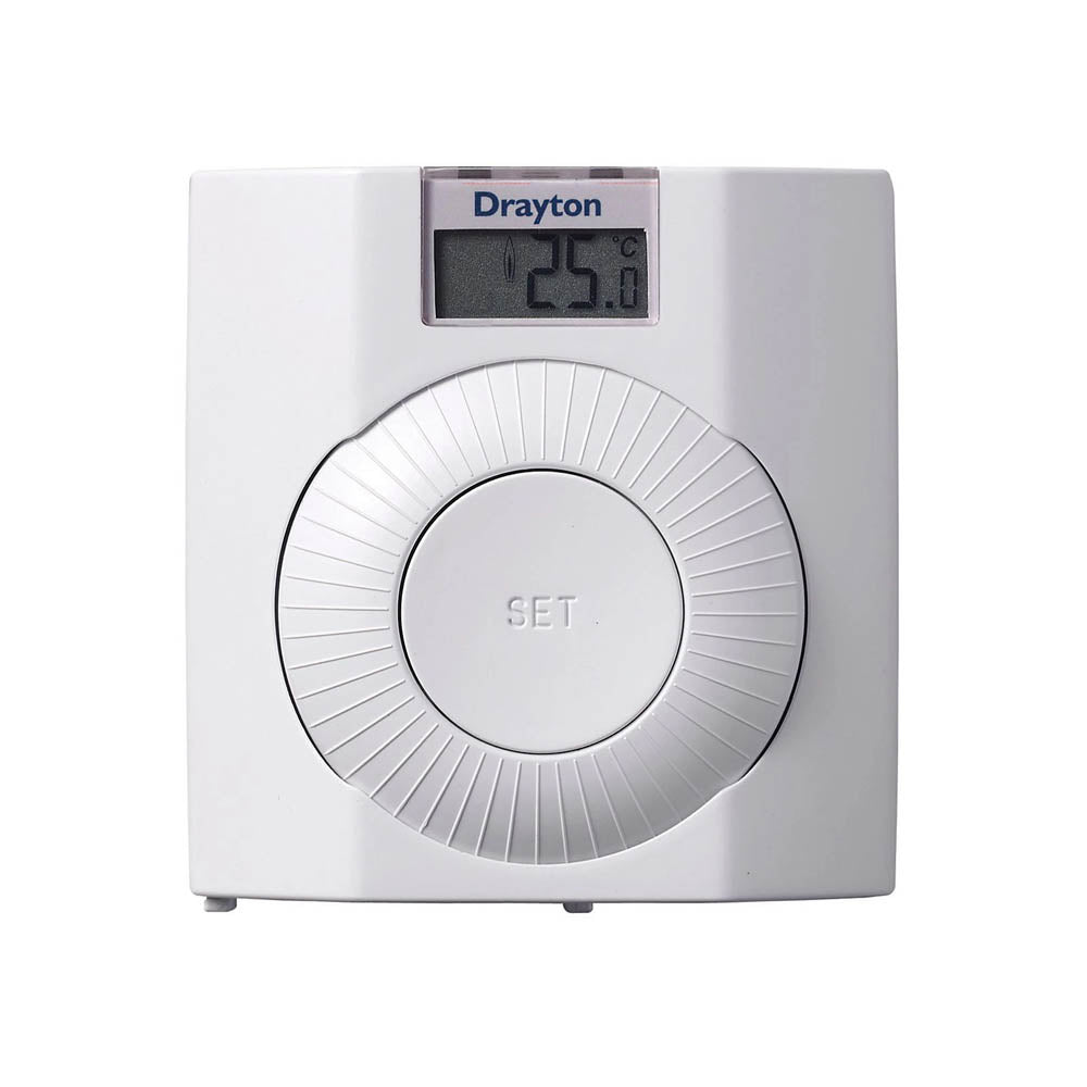 Drayton Room Thermostat White Digital Display 2-Wire AA Battery (H)87x (W)104mm - Image 1