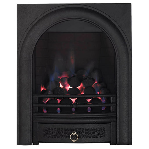 Arch Gas Fire Fireplace Matt Black Coal Effect Living Room Inset Modern - Image 1