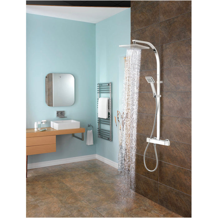 Mixer Shower Twin Square Heads Rear Fed Chrome Effect Bar Diverter Thermostatic - Image 4