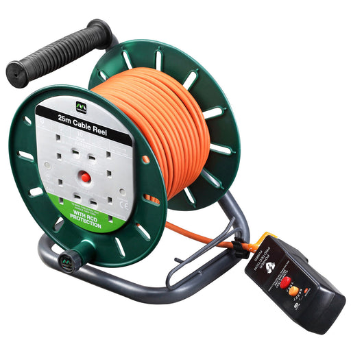 Masterplug 4 Socket Cable Reel 25m Safety RCD Plug Outdoor Extension 240V 10A - Image 1