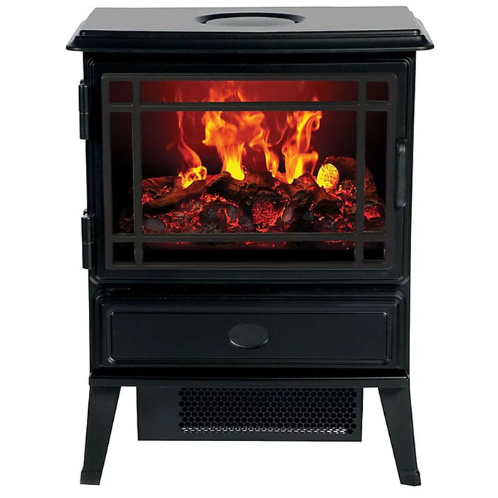 Electric Stove Heater Fireplace Black Freestanding Log Effect Traditional 2kW - Image 5