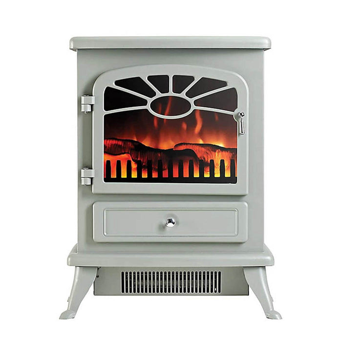 Electric Stove Fireplace Heater Freestanding Log Flame Effect Matt Grey 1.8kW - Image 1