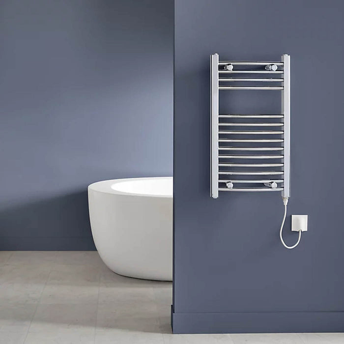 Electric Towel Rail Radiator Curved Chrome Compact Vertical Modern 700x400mm - Image 4