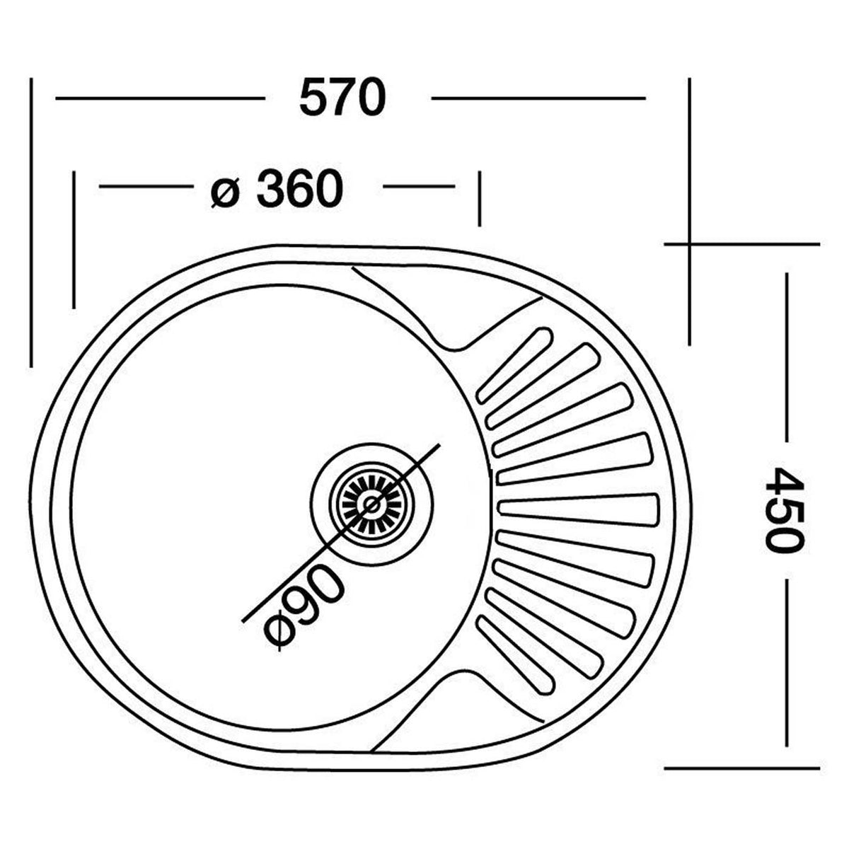 Kitchen Sink Round Stainless Steel 1 Bowl Drainer Satin Inox 450 x 570mm - Image 3