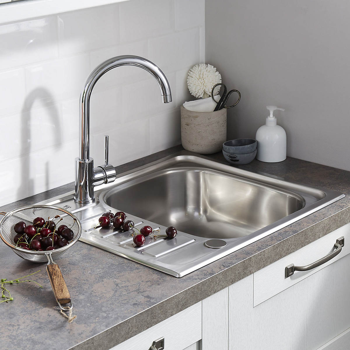 Kitchen Sink 1 Bowl Drainer Stainless Steel Polished Inox 500mm x 580mm - Image 5