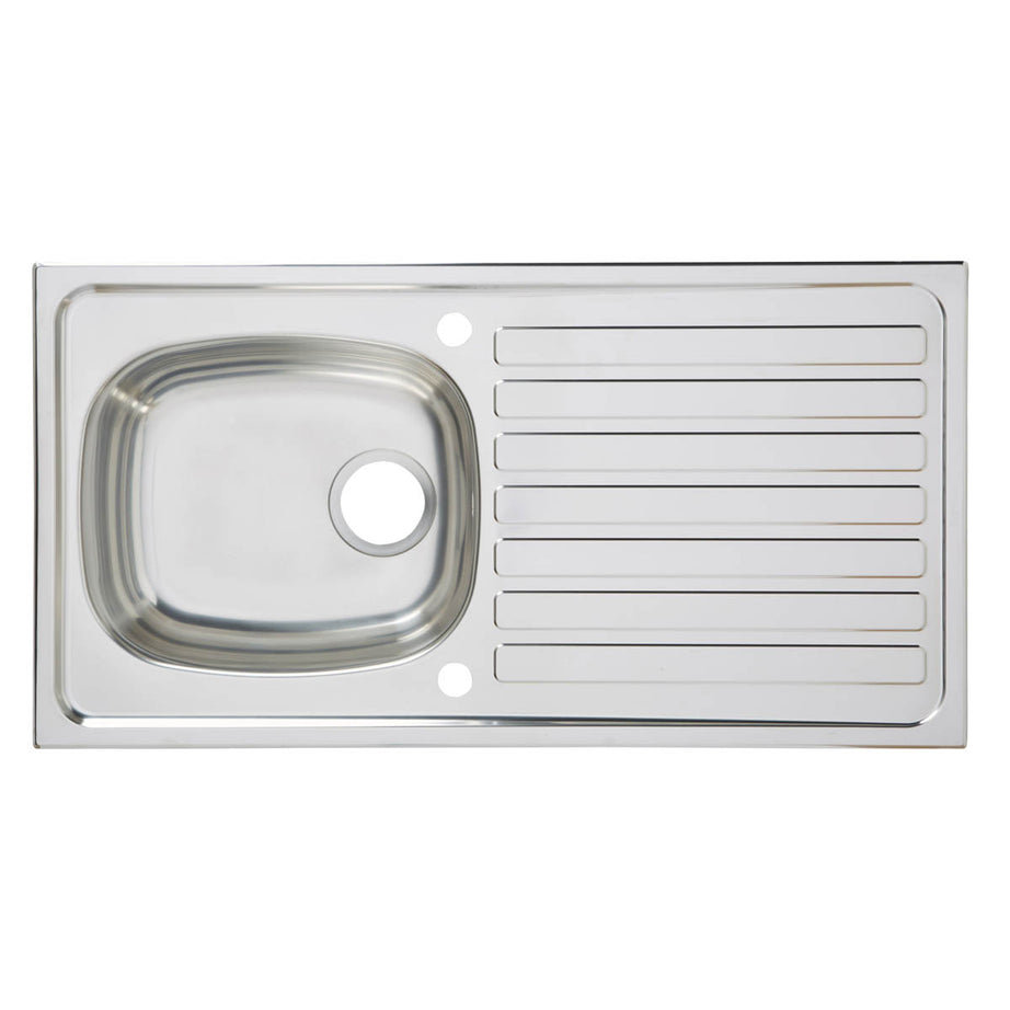 Kitchen Sink 1 Bowl Polished Stainless Steel Reversible Drainer 490x940mm - Image 1
