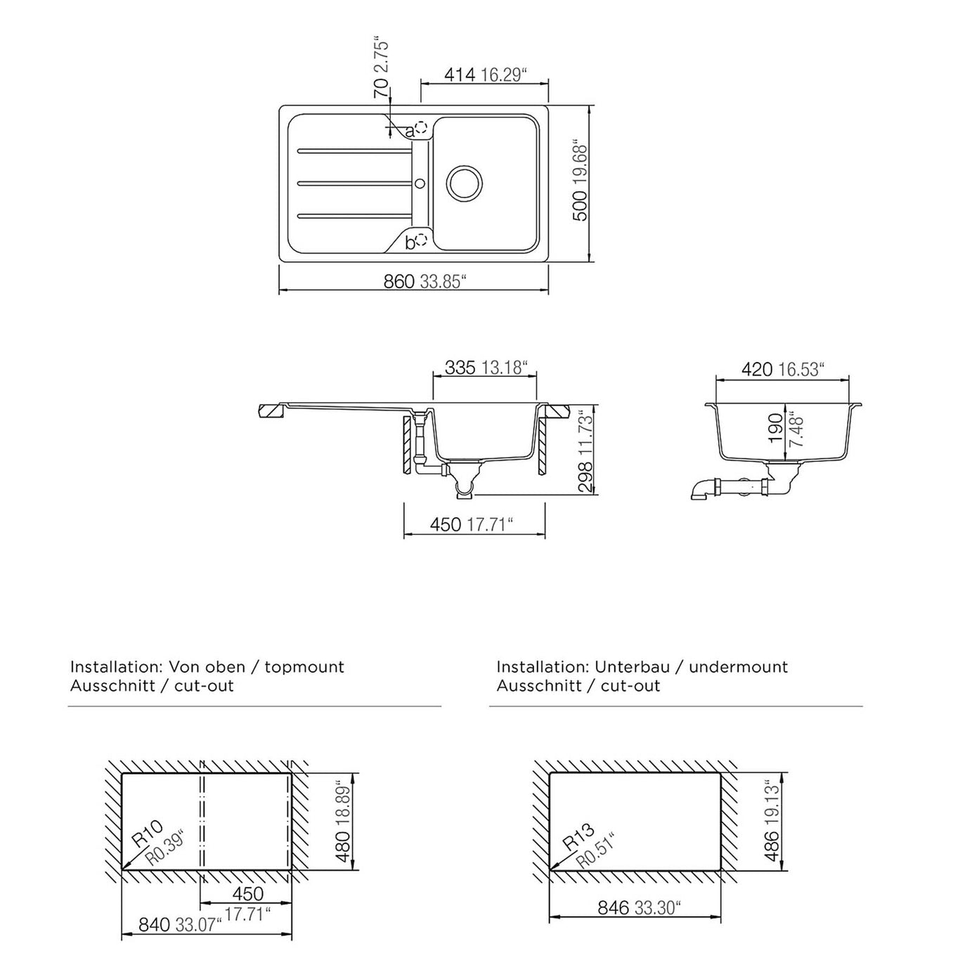 Cooke & Lewis Kitchen Sink Arber Quartz Composite 1 Bowl Drainer White 860mm - Image 4