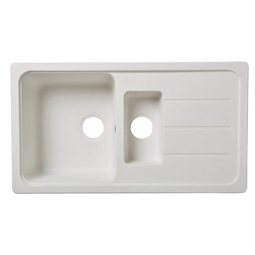 Kitchen Sink White 1.5 Bowl Reversible Drainer Composite Quartz Rectangular - Image 1