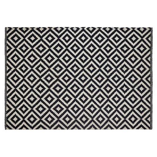 Geometric Rug Cotton Woven Polyester Black And White Non-Shedding 170cmx120cm - Image 1