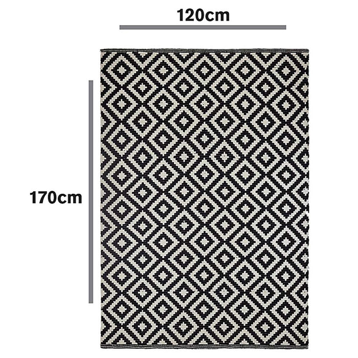 Geometric Rug Cotton Woven Polyester Black And White Non-Shedding 170cmx120cm - Image 3