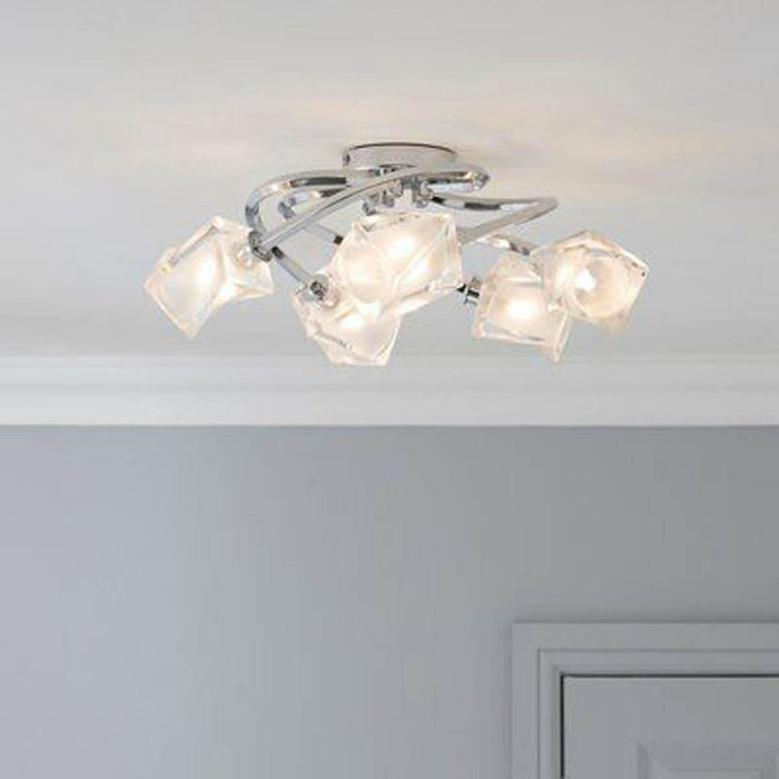 Colours Ceiling Light Borrello Swirl Brushed Chrome effect 5 Lamp - Image 4