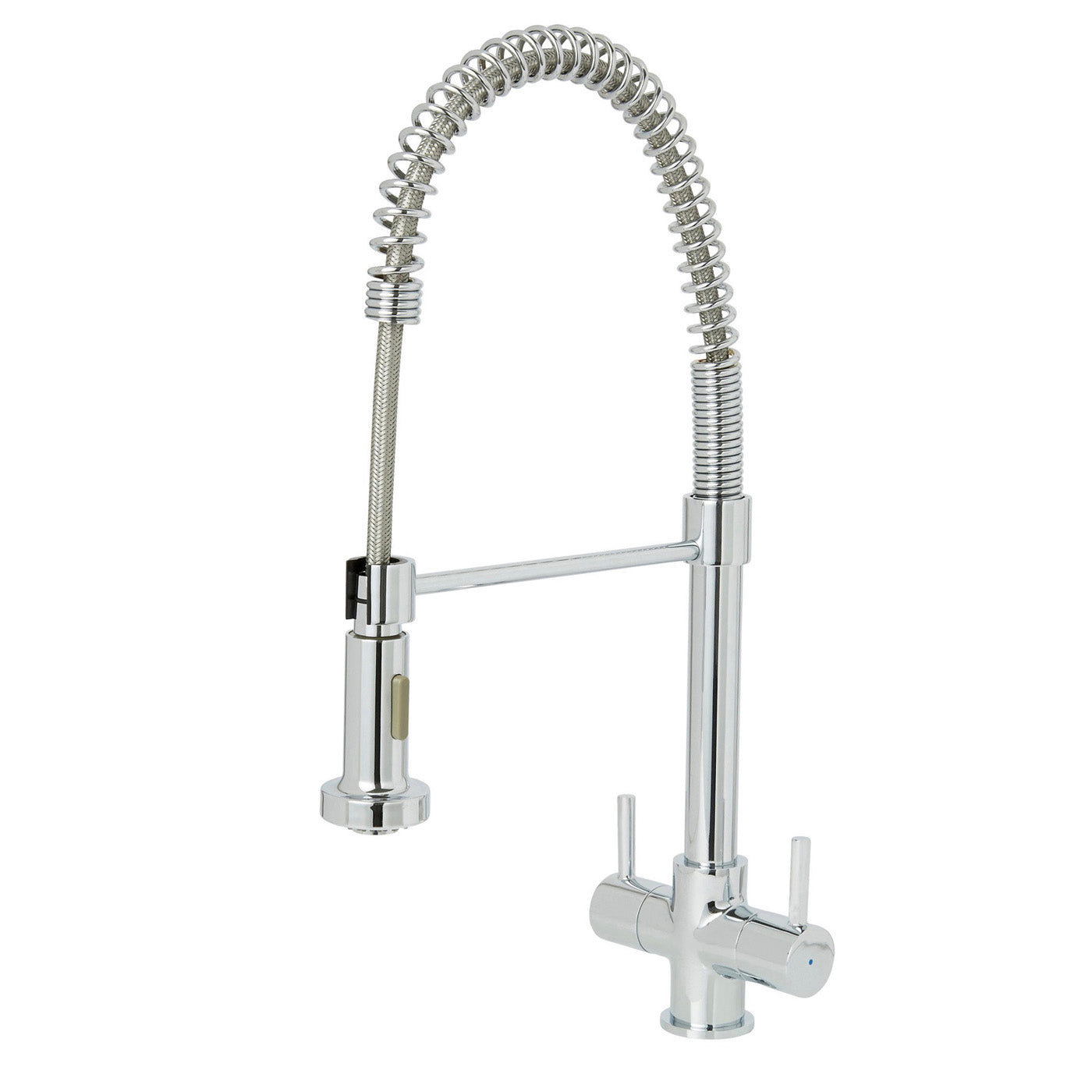 Kitchen Tap Mixer Chrome Dual Lever 1/4 Turn Spring Neck Pull Out Modern Faucet - Image 1