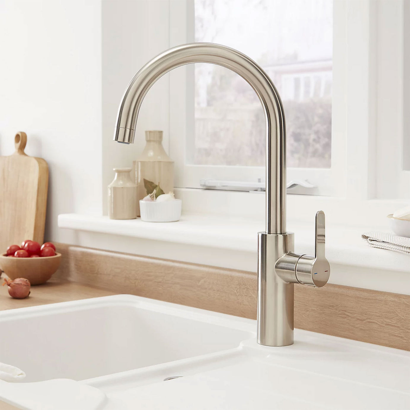 Kitchen Sink Tap Mixer Nickel Effect Single Lever Swivel Spout Modern Faucet - Image 5