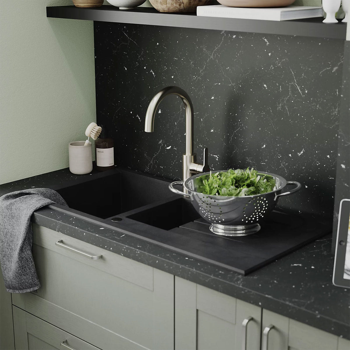 Kitchen Sink Tap Mixer Nickel Effect Single Lever Swivel Spout Modern Faucet - Image 9