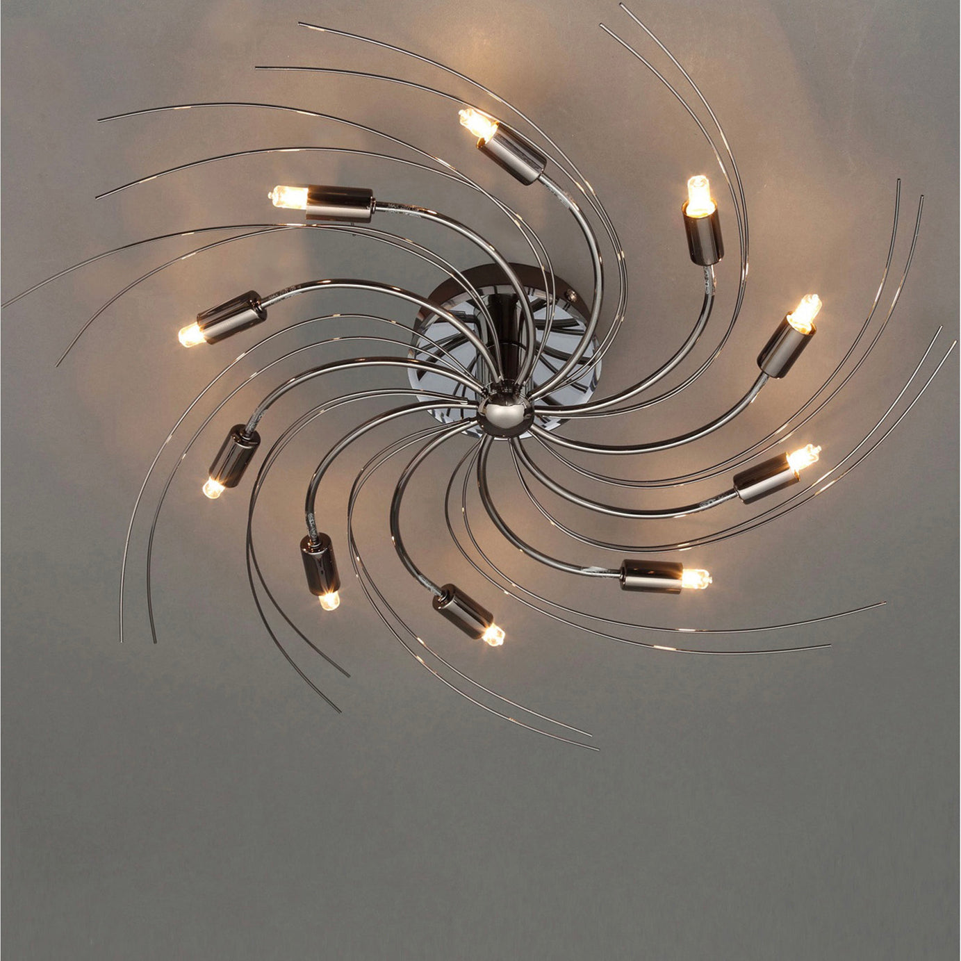 Ceiling Light  10 Lamp Spiral Halogen Brushed Black Chrome Effect Living Room - Image 1