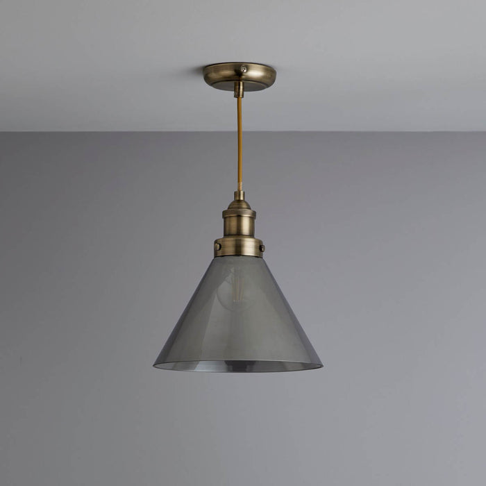 Pendant LED Ceiling Light Brushed Glass Metal Retro Antique Brass Effect - Image 4