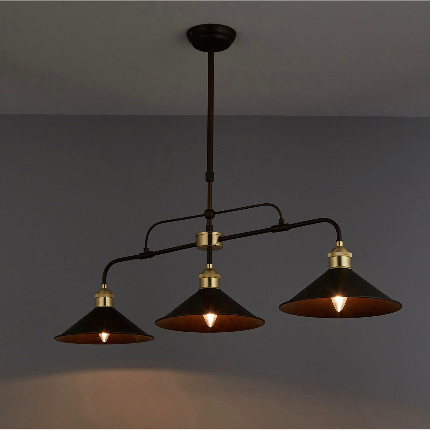 Industrial 3 Lamp Pendant Ceiling Light LED Bronze Effect Dimmable Living Areas - Image 1