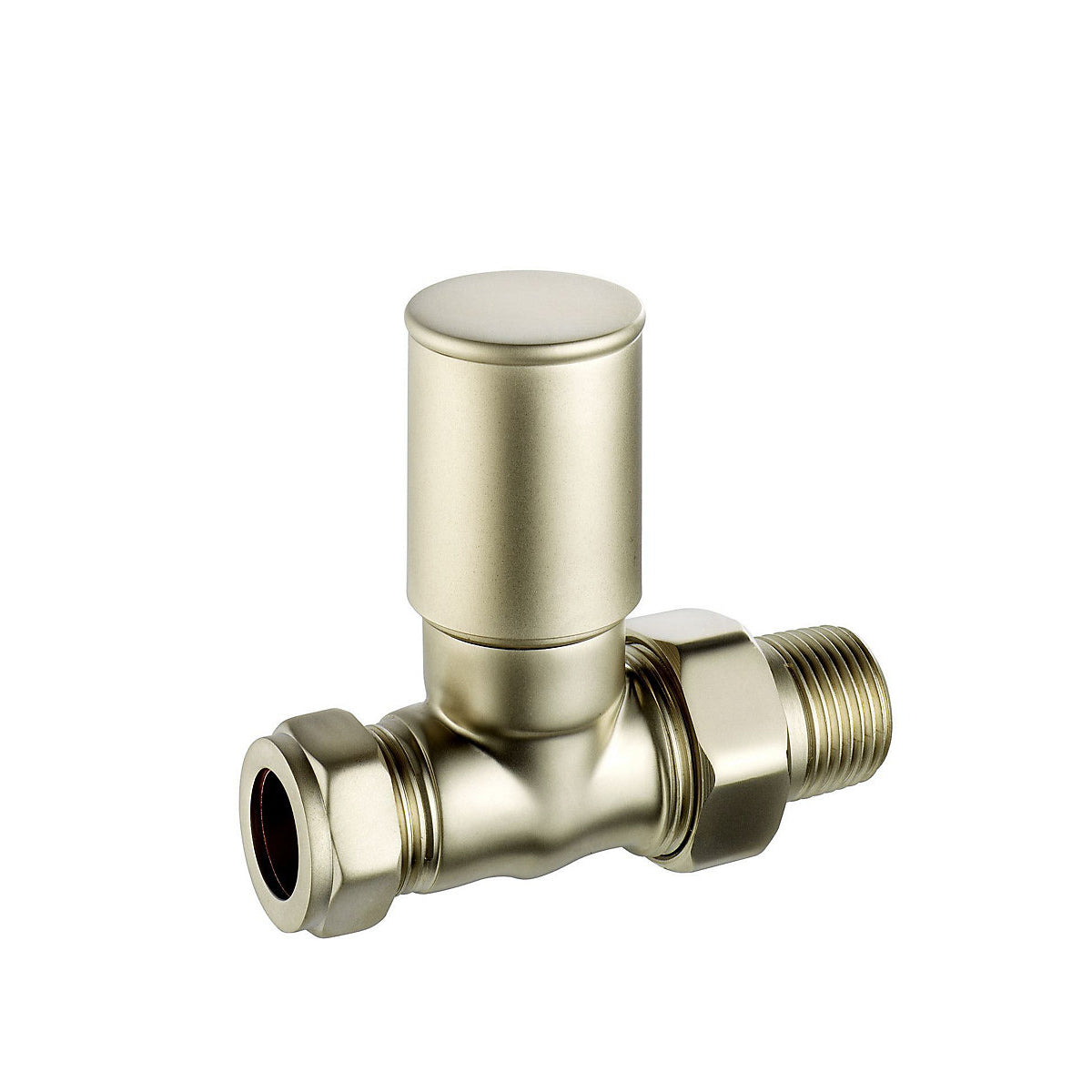 Radiator Valve 15mm Straight Lockshield Wheelhead Nickel-plated Brass - Image 1