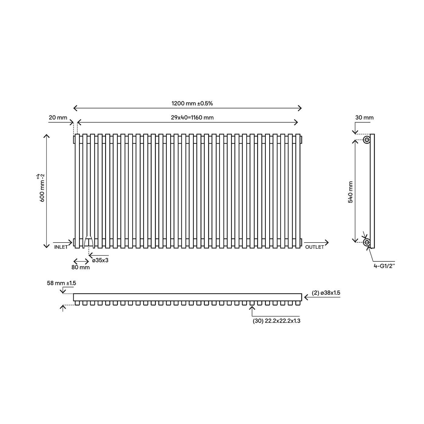 Blyss Designer Radiator White Horizontal Steel Modern Indoor (H)60x(W)120cm - Image 2