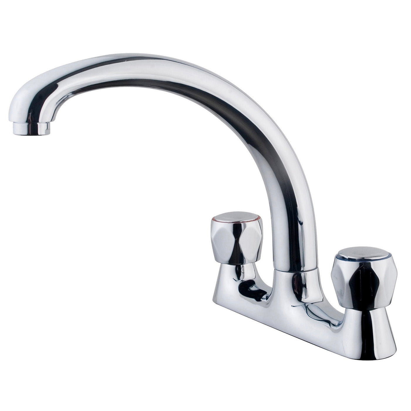 Kitchen Mixer Tap Deck Mounted Double Lever Chrome Finish Modern Faucet - Image 2