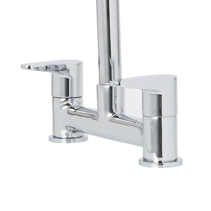 Kitchen Mixer Tap Bridge Dual Lever Swivel Spout Chrome Effect Modern - Image 2