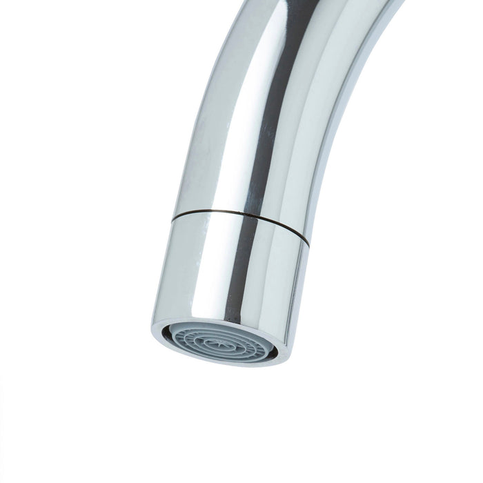 Kitchen Tap Mixer Monobloc Chrome Dual Lever Swivel Spout Contemporary Faucet - Image 3