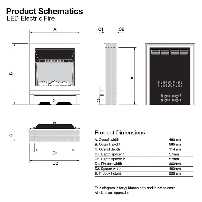 Focal Point Electric Fire Heater Chrome Fan Flame Effect Remote Control 2 kW - Image 4