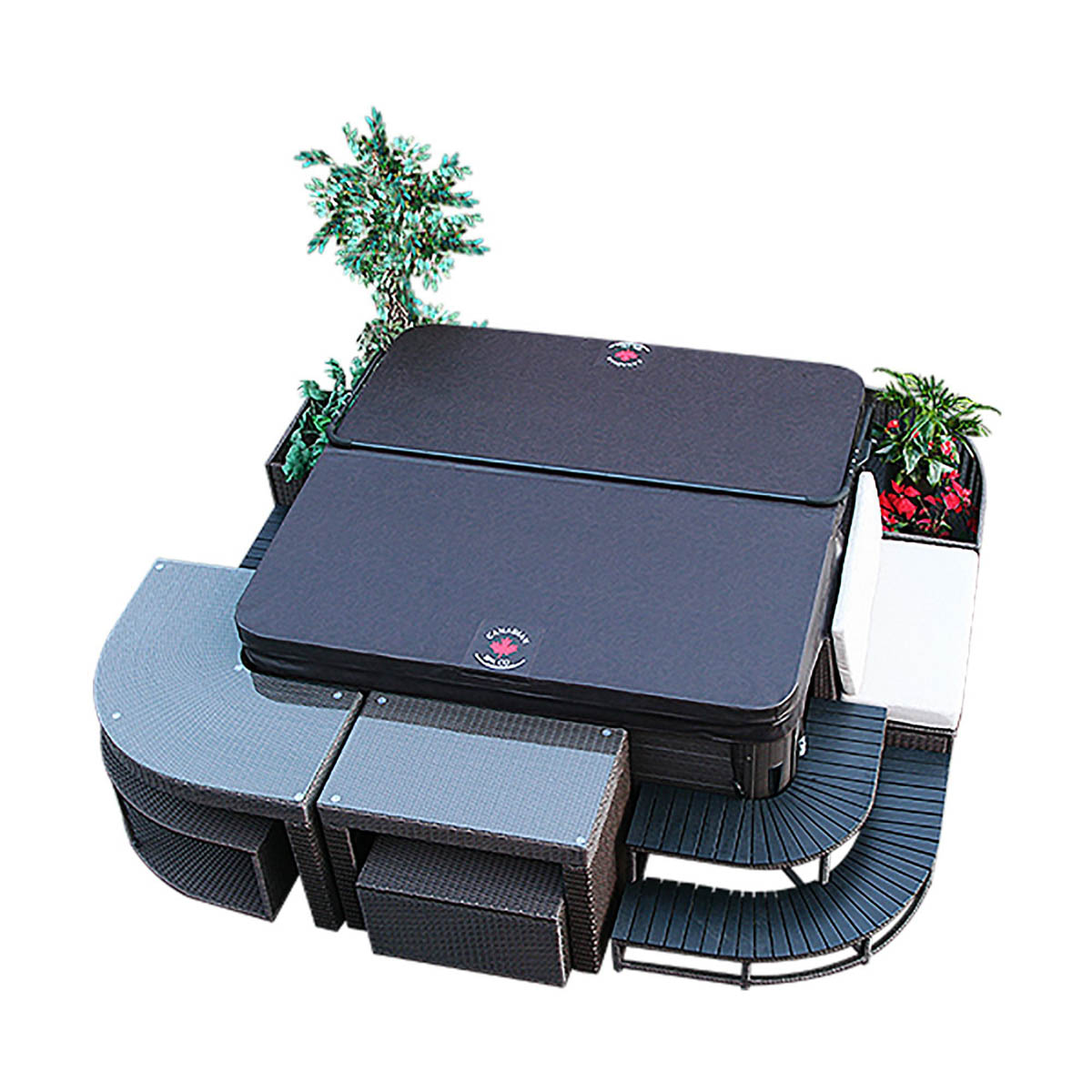 Hot Tub Bar Table And Stool Set Corner Rattan Brown Outdoor - Image 3