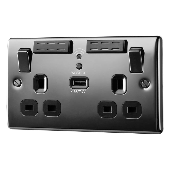 WiFi Extender Socket USB 13A 2-Gang Raised Slim Sleek Switched Black Nickel - Image 3