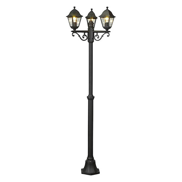 Post Light Lantern Garden Outdoor Traditional 3 Lamp Black 60W 240V (H)2080mm - Image 1