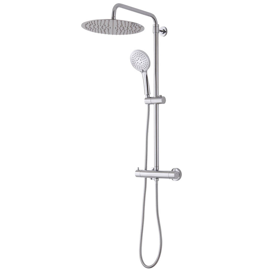 Mixer Shower Set Chrome Effect Wall Mounted 3 Spray Patterns Round 2 Heads - Image 1