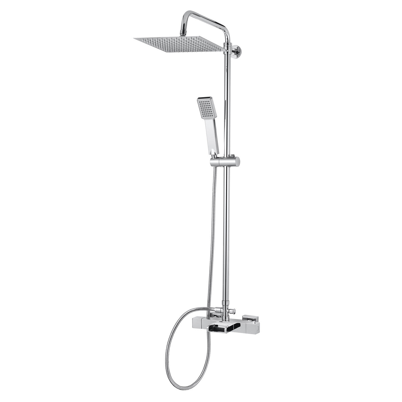 Thermostatic Mixer Shower Single Spray Pattern Twin Square Heads Bathroom - Image 1