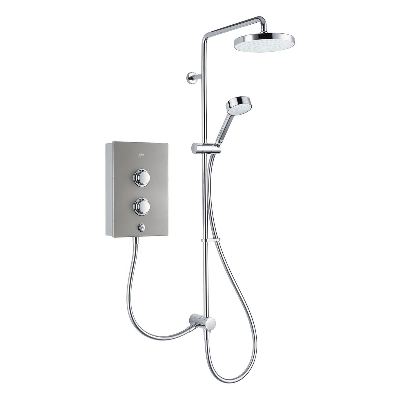 Mira Electric Shower 10.8kW Silver Single Spray Pattern Twin Round Head Bathroom - Image 1